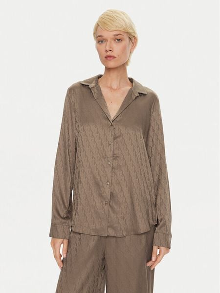 Calvin Klein Koszulka piżamowa Buttondown 000QS7302E Brązowy Regular Fit. Brązowe koszule nocne damskie CALVIN KLEIN, bez wzorów, z syntetyku. Za 159.99 zł.