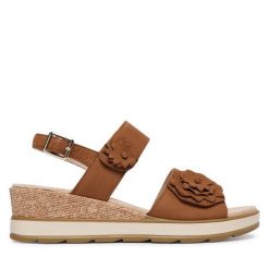 Sandały Caprice. Brązowe sandały damskie Caprice, bez wzorów, bez obcasa, na koturnie. Za 339.99 zł.