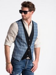Kamizelka męska - niebieska. Niebieskie kamizelki męskie Ombre Clothing, m, z poliesteru. Za 139.99 zł.