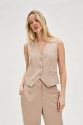 Kamizelka w paski beżowa. Brązowe kamizelki damskie MOODO, l, z elastanu. Za 119.99 zł.