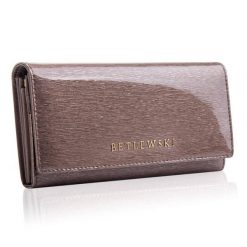 Portfel skórzany BETLEWSKI ZBPD-BS-100 SZARY. Szare portfele damskie Betlewski, bez wzorów, z lakierowanej skóry. Za 139.99 zł.