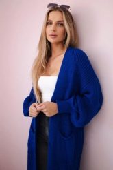 Sweter długi kardigan chabrowy. Niebieskie kardigany damskie KESI, l, bez wzorów, z włókna. Za 175.65 zł.