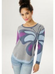 Aniston Sweter w kolorze szaro-niebiesko-fioletowym rozmiar: 44. Niebieskie swetry klasyczne damskie Aniston, bez kołnierzyka. Za 75.34 zł.