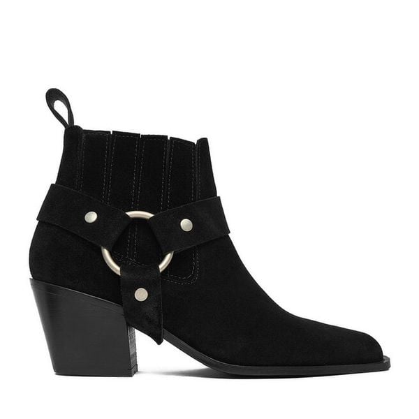 Botki Badura. Czarne botki damskie Badura, bez obcasa, na słupku, bez zapięcia. Za 429.99 zł.