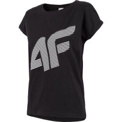 T-shirt damski TSD012 - głęboka czerń. T-shirty damskie 4f, bez wzorów, bez kołnierzyka. W wyprzedaży za 49.99 zł.