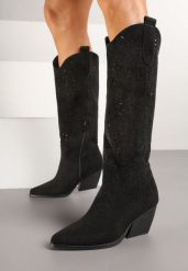 Czarne Botki Kowbojki na Stożkowym Obcasie Fonethis. Czarne botki damskie Born2be, z jeansu, boho, bez obcasa, na obcasie, bez zapięcia. Za 129.99 zł.
