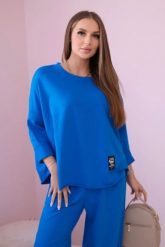 Komplet bawełniany bluza + spodnie chabrowy. Niebieskie bluzy bez kaptura damskie KESI, l, z bawełny. Za 284.37 zł.