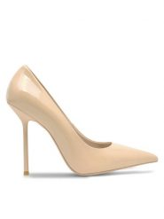 Eva Minge Szpilki STUDIO LT-02 Beżowy. Brązowe szpilki Eva Minge, bez wzorów, z lakierowanej skóry, bez obcasa. Za 249.99 zł.
