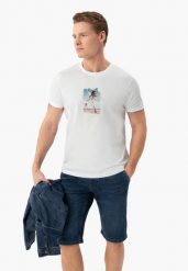 T-shirt z wakacyjnym printem T-CHILMOON. Białe t-shirty męskie Volcano, na lato, l, bez wzorów, z bawełny, bez kołnierzyka. Za 59.99 zł.