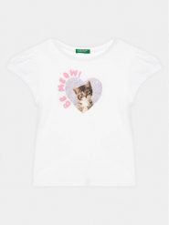 United Colors Of Benetton T-Shirt 3I1XG10DR Biały Regular Fit. Białe koszulki dziewczęce United Colors Of Benetton, bez wzorów, z bawełny, bez ramiączek. Za 59.99 zł.