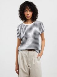 Koszulka damska w paski biało-granatowa Aleksa 403. Niebieskie t-shirty damskie Big Star, l, z aplikacjami, z bawełny, bez kołnierzyka. W wyprzedaży za 59.99 zł.