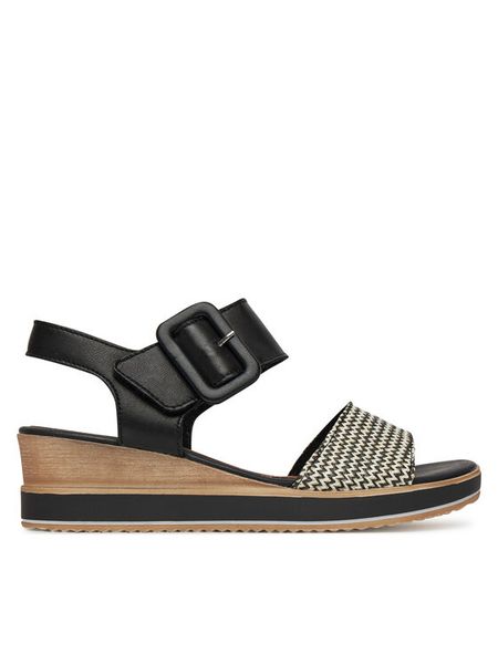 Remonte Sandały D6453-01 Czarny. Czarne sandały damskie Remonte, bez wzorów, ze skóry, bez obcasa, na koturnie. Za 349.99 zł.