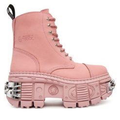 Botki NEW ROCK. Czerwone botki damskie NEW ROCK, rockowe, bez obcasa, na koturnie, bez zapięcia. Za 1,699.00 zł.