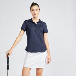 Koszulka polo do golfa damska z krótkim rękawem Inesis WW500. Białe bluzki damskie INESIS, m, bez wzorów, z dżerseju, sportowe, bez kołnierzyka, bez ramiączek. Za 89.99 zł.