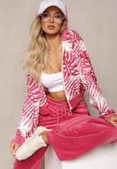Różowy Komplet Dresowy Welurowy Bluza z Kapturem i Florystycznym Printem oraz Szerokie Luźne Spodnie Raiantise. Czerwone bluzy z kapturem damskie Renee, m, z dresówki. Za 69.99 zł.