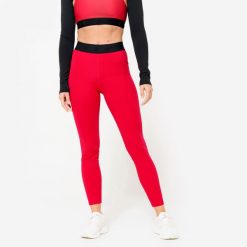Legginsy fitness damskie Domyos. Czerwone legginsy damskie DOMYOS, l, bez wzorów, z elastanu. Za 99.99 zł.