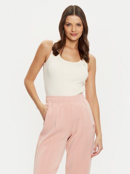 Guess Top V4YP06 K8RT2 Écru Regular Fit. Topy damskie Guess, l, z aplikacjami, z wiskozy, bez ramiączek. Za 99.99 zł.