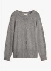 Sweter nietoperzowy z wiskozą. Szare swetry klasyczne damskie bonprix, z wiskozy, bez kołnierzyka. Za 129.99 zł.