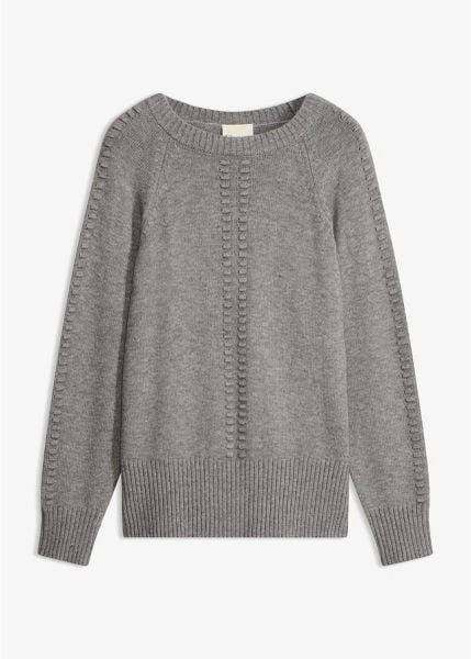 Sweter nietoperzowy z wiskozą. Szare swetry klasyczne damskie bonprix, z wiskozy, bez kołnierzyka. Za 129.99 zł.