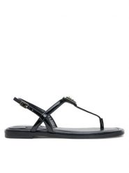 Guess Sandały FLJRA4 PAF21 Czarny. Czarne sandały damskie Guess, z aplikacjami, ze skóry, bez obcasa, na płaskiej podeszwie. Za 309.99 zł.