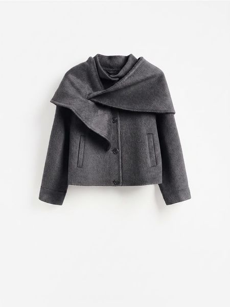 Kurtka z wełną - ciemnoszary. Szare kurtki damskie Reserved, l, bez wzorów, z tkaniny, bez kaptura. Za 399.99 zł.