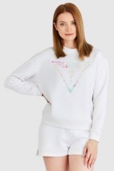 GUESS Biała bluza damska z odblaskowym logo. Białe bluzy bez kaptura damskie Guess, s, z bawełny. W wyprzedaży za 249.99 zł.