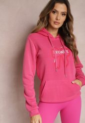 Różowa Bluza Wykończona Polarem z Nadrukiem i Kapturem Nimba. Czerwone bluzy z kapturem damskie Renee, l, z bawełny. Za 79.99 zł.