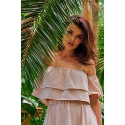 Krótki Top w Hiszpańskim Stylu - Beżowa. Brązowe topy damskie Awama, l, bez wzorów, z elastanu, bez kołnierzyka. Za 149.90 zł.