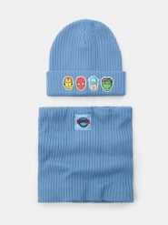 Prążkowany komplet z domieszką wiskozy: czapka beanie i komin Marvel 2 pack - szary. Szare szaliki dziecięce Sinsay, prążkowane, bez ramiączek. Za 29.99 zł.
