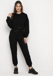 Czarny Komplet Dresowy Bluza z Kapturem i Spodnie Joggery Famiana. Czarne bluzy z kapturem damskie Born2be, bez wzorów, z dresówki. Za 199.99 zł.