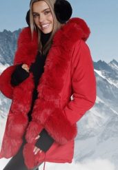 Czerwona Kurtka Parka z Kapturem i Wstawkami z Futerka Caranze. Czerwone kurtki damskie Born2be, na jesień, m, bez wzorów, z kapturem. Za 179.99 zł.
