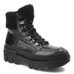 Czarne Botki Chebello Modne Skórzane Buty Damskie. Czarne trapery damskie CheBello, ze skóry, bez obcasa, na obcasie. Za 529.00 zł.