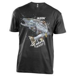 Koszulka wędkarska Jaxon Nature Troć. Czarne bluzki damskie Jaxon, m, bez wzorów, sportowe, bez kołnierzyka, bez ramiączek. Za 69.99 zł.