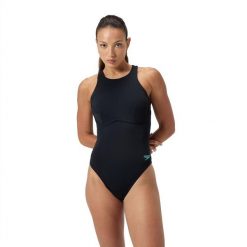 Strój kąpielowy jednoczęściowy damski na basen Speedo Racer Zip. Czarne stroje jednoczęściowe damskie Speedo, l, bez wzorów. Za 329.99 zł.