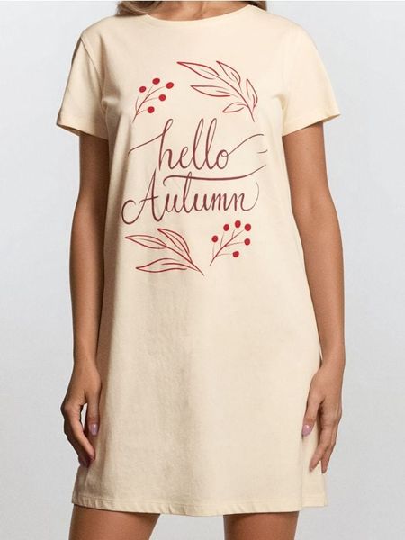 Bawełniana koszula nocna z motywem jesiennym - kremowy. Białe koszule nocne damskie Sinsay, bez wzorów, z bawełny. Za 19.99 zł.