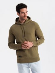 Bluza męska dresowa kangurka z kapturem BASIC – oliwkowa V2 OM-SSBN-0161 - XXL. Zielone bluzy z kapturem męskie Ombre Clothing, l, z dresówki. Za 113.99 zł.
