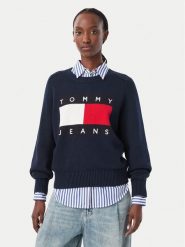 Tommy Jeans Sweter Flag DW0DW23450 Granatowy Regular Fit. Niebieskie swetry klasyczne damskie Tommy Jeans, m, z bawełny, bez kołnierzyka. Za 489.99 zł.