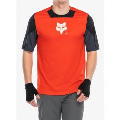 Koszulka rowerowa męska Fox Defend SS Jersey Elevated. Czerwone t-shirty sportowe męskie FOX, m, z jersey, bez ramiączek, rowerowe. Za 251.89 zł.