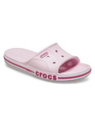 Crocs Klapki "Bayaband" w kolorze jasnoróżowym rozmiar: 36/37. Różowe klapki damskie Crocs, bez wzorów, bez obcasa. Za 88.64 zł.