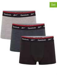 Reebok Bokserki (3 pary) "Redgrave" w kolorze czarno-szarym rozmiar: M. Czarne bokserki męskie Reebok, bez wzorów. Za 56.99 zł.