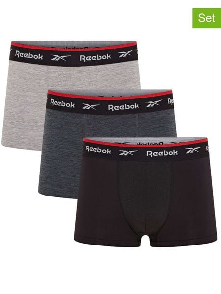 Reebok Bokserki (3 pary) "Redgrave" w kolorze czarno-szarym rozmiar: M. Czarne bokserki męskie Reebok, bez wzorów. Za 56.99 zł.