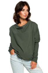Zielona Oversizowa Bluza z Dekoltem Typu Woda. Zielone bluzy bez kaptura damskie MOE, l, z bawełny. Za 209.90 zł.