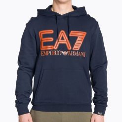 Bluza męska EA7 Emporio Armani Train Logo Series Oversize Logo Hoodie Coft. Niebieskie bluzy z kapturem męskie EA7 Emporio Armani, m, z bawełny. Za 499.99 zł.