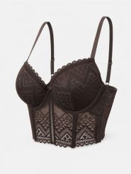 Biustonosz Extra Push-Up z koronką - brązowy. Brązowe biustonosze Sinsay, bez wzorów, z koronki. Za 29.99 zł.