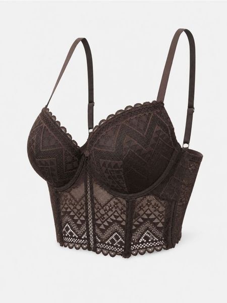 Biustonosz Extra Push-Up z koronką - brązowy. Brązowe biustonosze Sinsay, bez wzorów, z koronki. Za 29.99 zł.