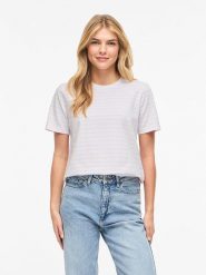 Vila Koszulka "Vinora" w kolorze biało-jasnoróżowym rozmiar: M. Białe bluzki damskie Vila, m, bez wzorów, z bawełny, bez kołnierzyka, bez ramiączek. Za 83.62 zł.