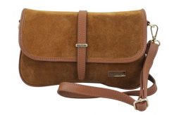 Zamszowa torebka damska Barberini's - Brązowa jasna. Brązowe torebki klasyczne damskie Barberinis, bez wzorów, ze skóry, małe, zamszowe, bez dodatków. Za 242.99 zł.