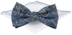 Mucha Męska z Poszetką - Chattier - Niebieska z Wzorem Paisley. Niebieskie krawaty i muchy męskie Chattier, bez wzorów, eleganckie. Za 65.00 zł.