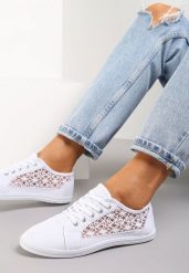 Białe Tenisówki z Ażurowymi Wstawkami Po Bokach Salessa. Białe trampki i tenisówki damskie Renee, w ażurowe wzory, z jeansu. Za 39.99 zł.