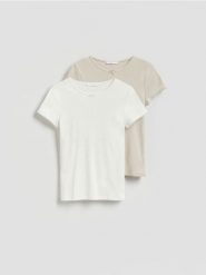 T-shirt z modalem 2 pack - kremowy. Białe t-shirty damskie Reserved, l, bez wzorów, z dzianiny, bez kołnierzyka. Za 89.99 zł.